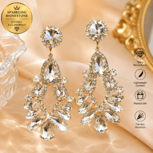 Rhinestone Hollow Teardrop Tassel Earrings