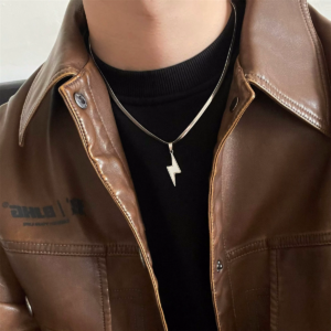 Lightning Pendant Snake Chain Necklace for Men