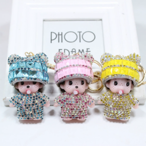 Rhinestone Monchhichi Cartoon Keychain